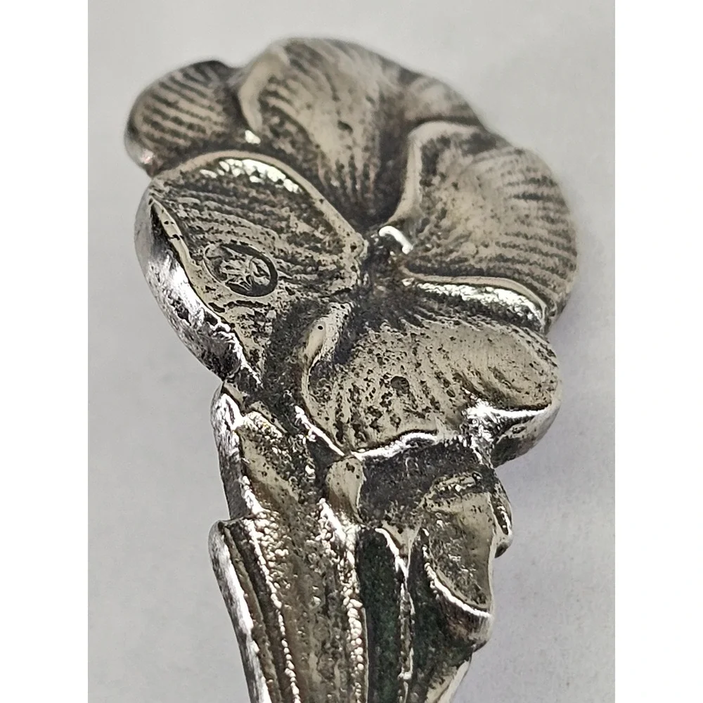 Rare Dutch Antique 1929 Pansy Sterling‎ Silver Cream Spoon with Hook Floral